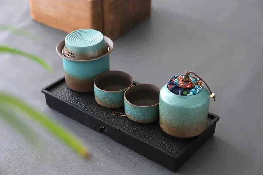Vintage Spring Green Pottery Tea Set Handcrafted - ToylandEU™