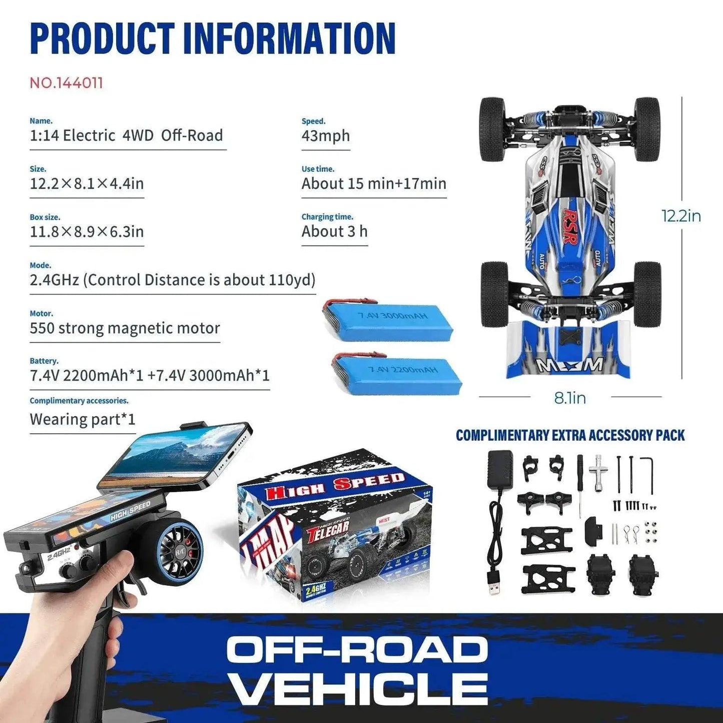 WLtoys 144011 1/14 4WD RC Car Max 43 Mph Off-road Gift - ToylandEU™