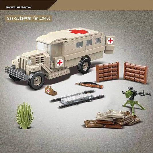 WW2 Soviet GAZ-55 Ambulance Building Set - 334 Eco-Friendly Pieces - ToylandEU