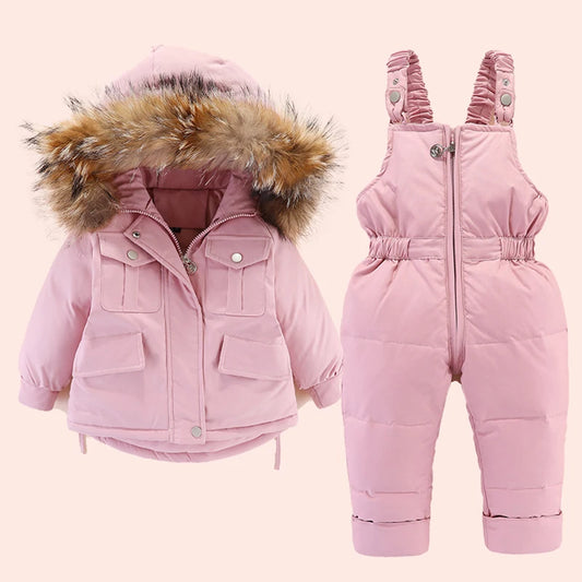 Warm Baby Winter Down Jacket And Snowsuit Real Fur Collar - ToylandEU