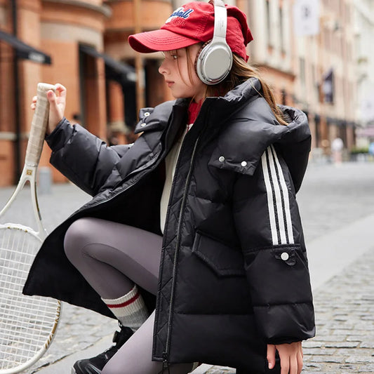 Warm Winter Down Jacket For Girls Hooded Puffer Parka Ages 6 To 14 - ToylandEU