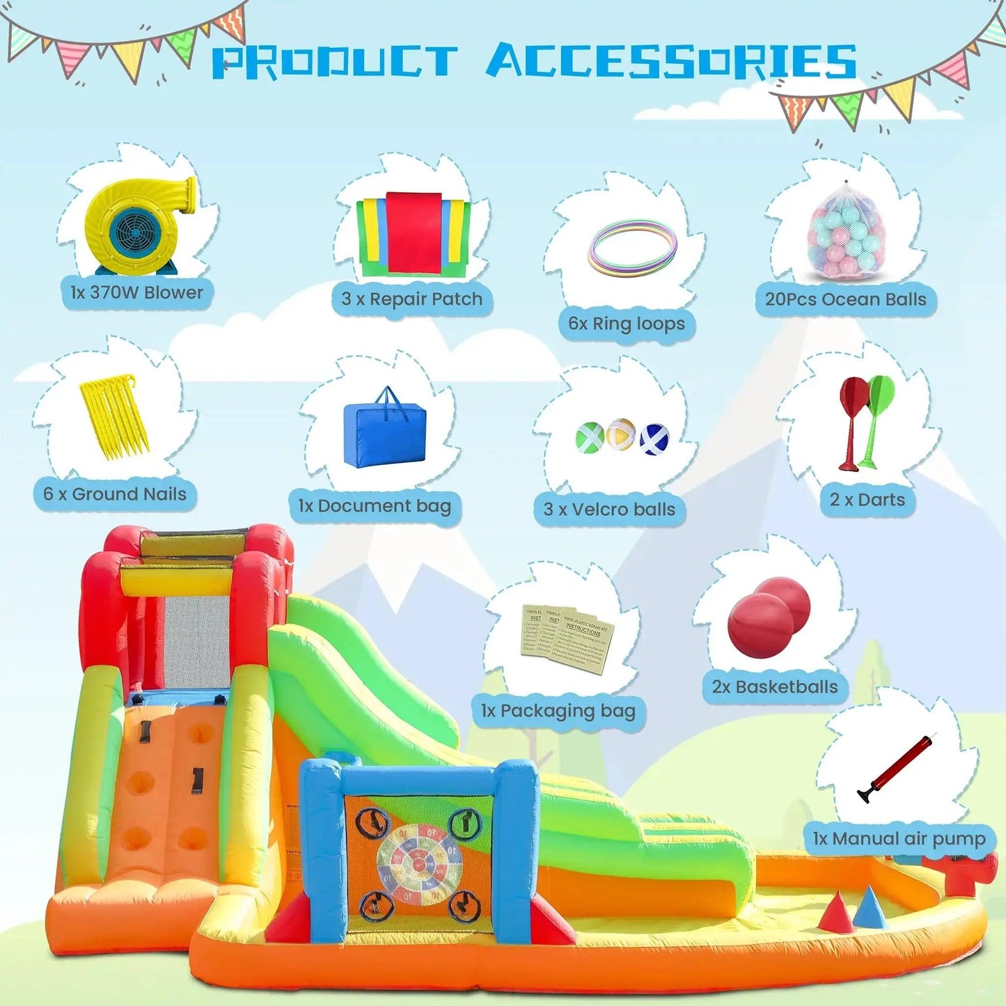 Kids Double Water Slide Bounce House With Climbing Wall - ToylandEU™