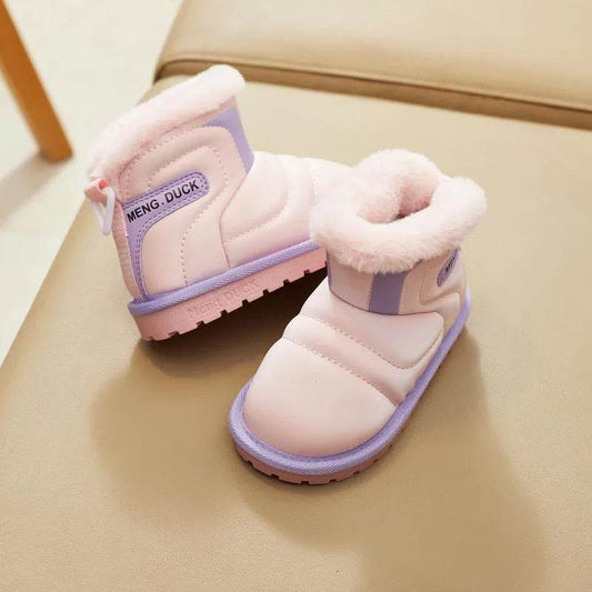 Waterproof Girls' Winter Snow Boots with Plush Lining - Stylish Leather and Anti-Slip Short Booties for Children - ToylandEU