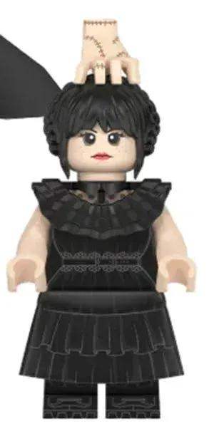 Custom Wednesday Addams Figure With Black Gothic Dress, Pale Skin, Braided Hair - ToylandEU