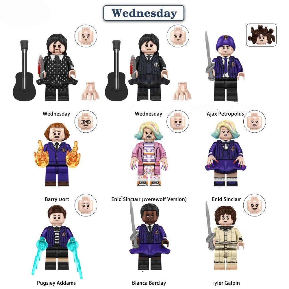 Wednesday Minifigure Set of 9 With Detailed Outfits