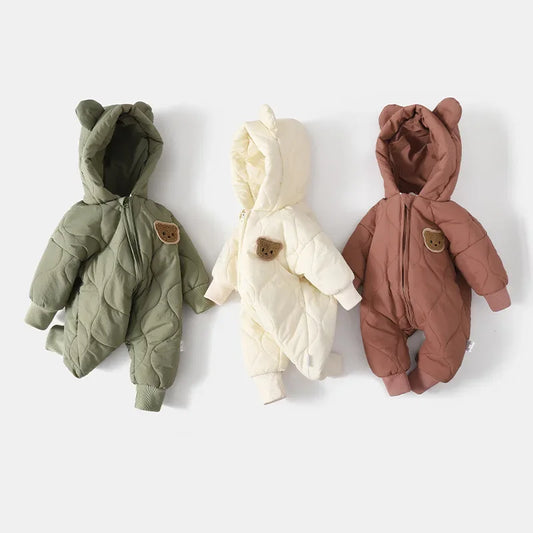Winter Baby Romper With Fur Lining Hooded Unisex Jumpsuit - ToylandEU