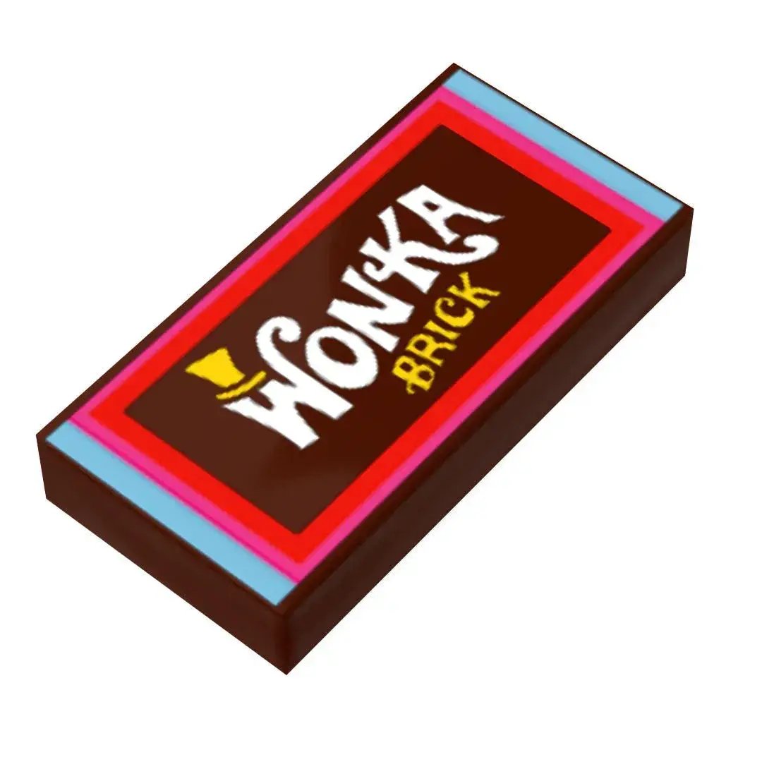 Custom Printed LEGO 1x2 Tile With Wonka Chocolate Design - ToylandEU