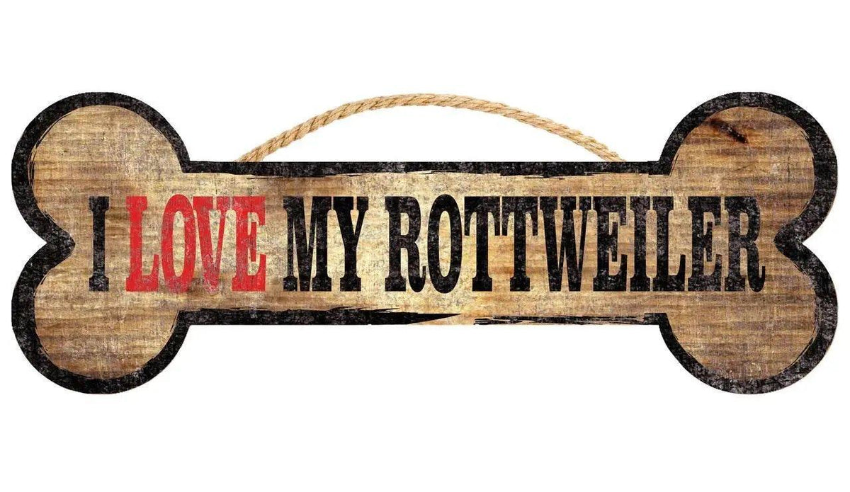 Wood Dog Bone Sign I Love My Rottweiler 10x4 Inches - ToylandEU™
