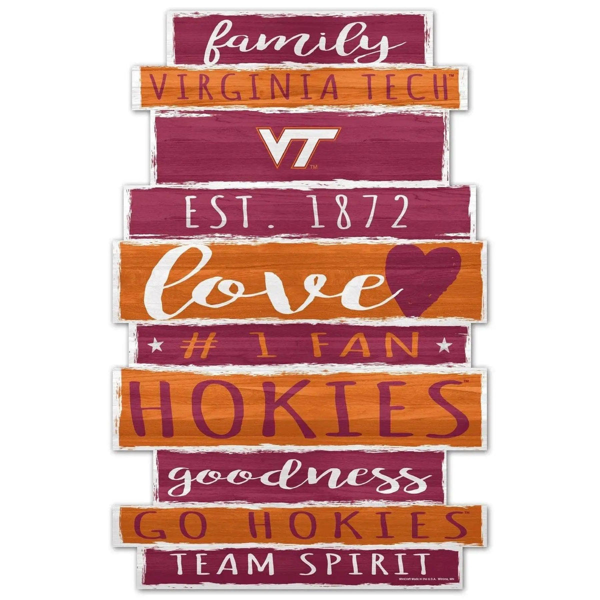 Virginia Tech Hokies 11x17 Wood Family Word Sign Est Date - ToylandEU™