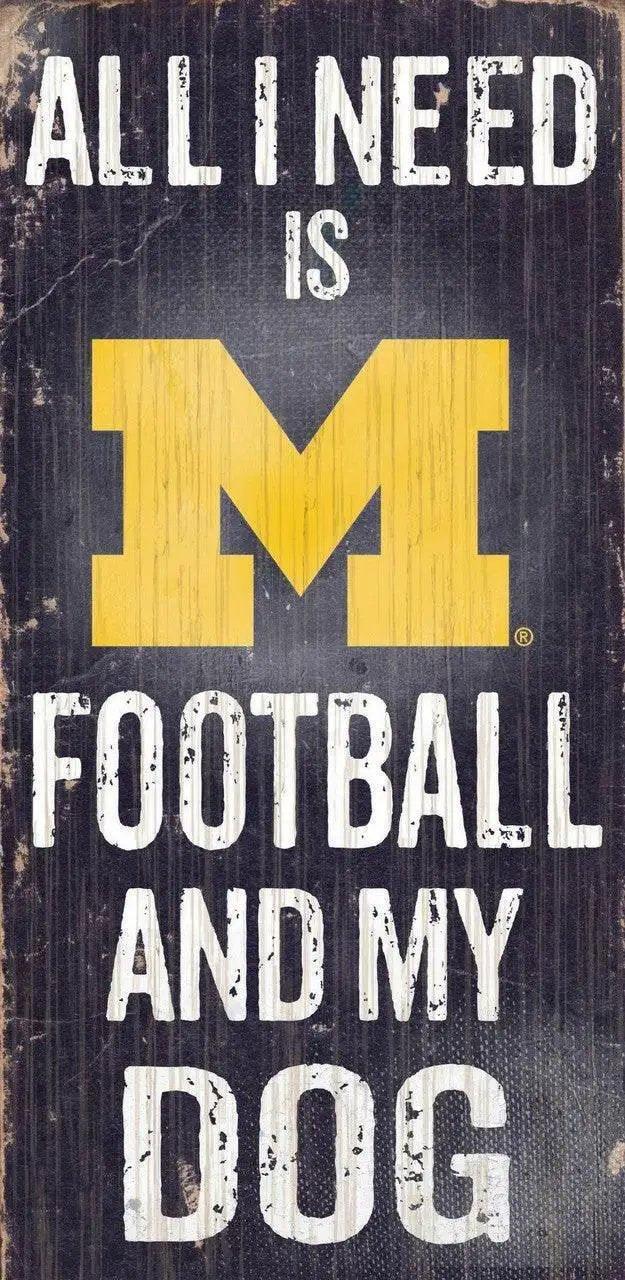 Michigan Wolverines Wood Sign Football And Dog 12 By 6 Inch - ToylandEU™
