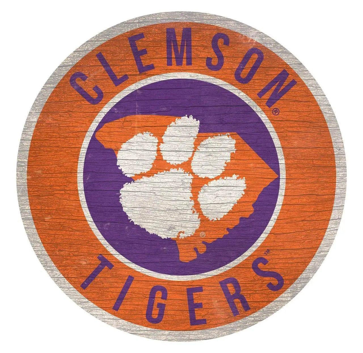 Clemson Tigers Round Wood Sign 12 Inch State Design - ToylandEU™