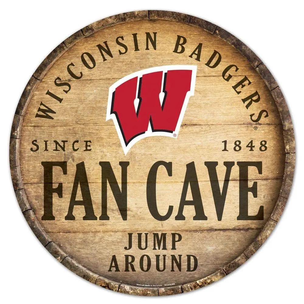 Wisconsin Badgers Wood Sign 14 Inch Round Barrel Top - ToylandEU™