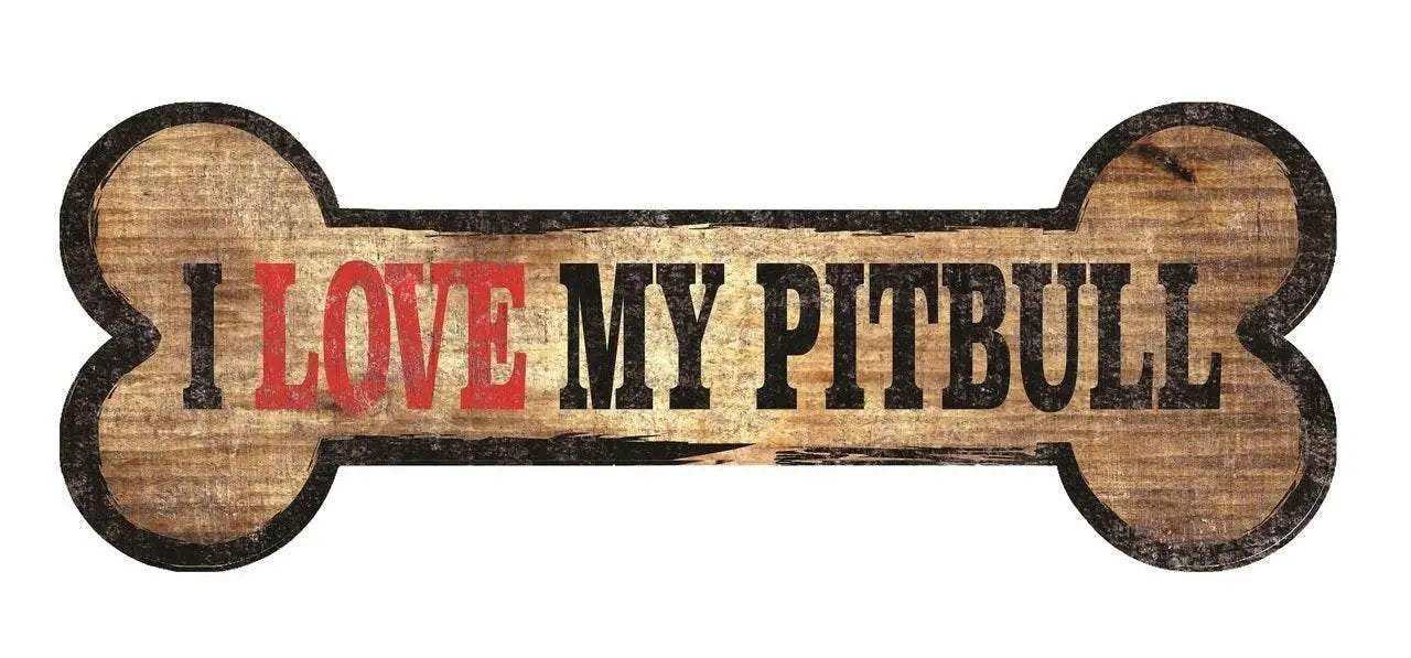 Wood Sign Dog Bone Shape I Love My Pit Bull 10 by 4 Inches - ToylandEU™