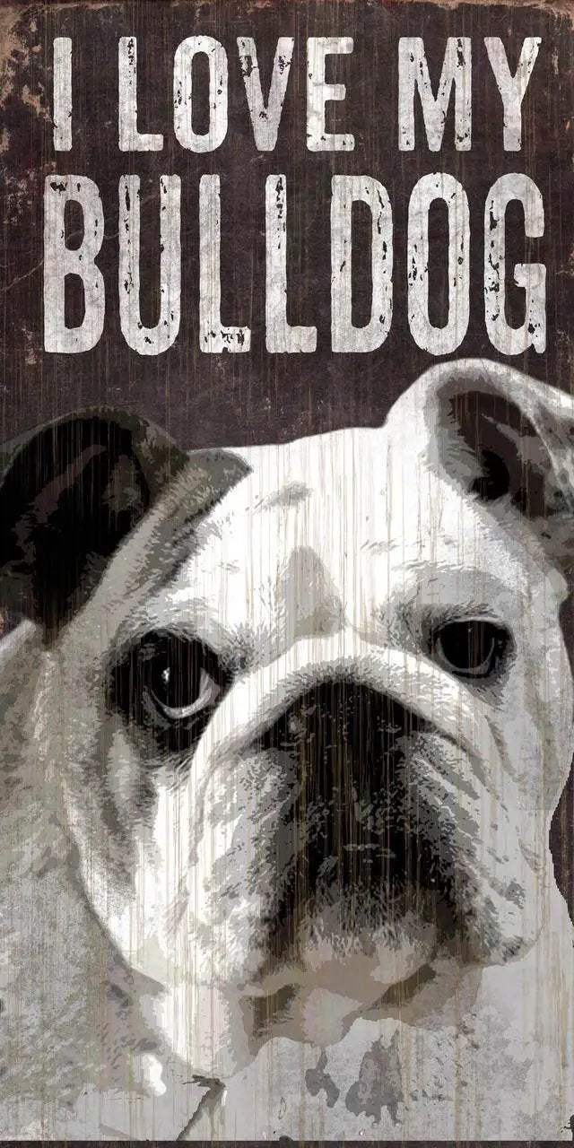 Wood Sign I Love My Bulldog 5x10 Hanging Rope Wall Decor - ToylandEU™