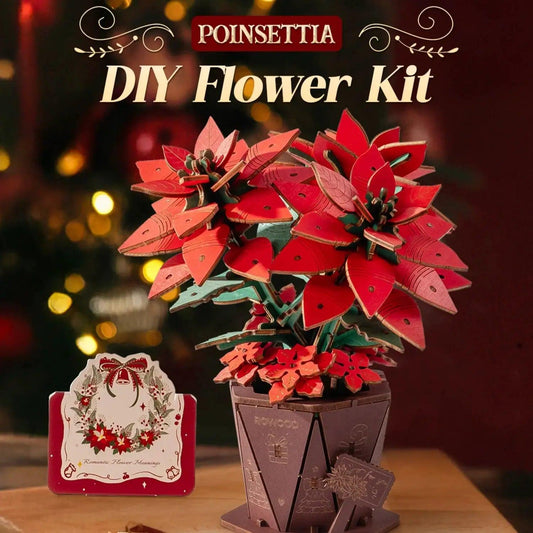 Wooden 3D Poinsettia Puzzle Kit Home Decor Premium - ToylandEU™