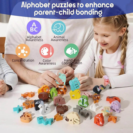Wooden Puzzle Sorting Toys Animal Alphabet Matching Game Montessori Educational Toys for Toddlers Preschool Learning Activities - ToylandEU