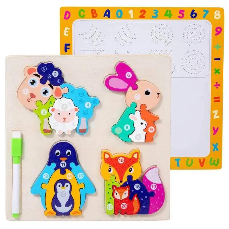 Wooden Animal Parent-Child Drawing Board 3D Puzzles Gifts - ToylandEU