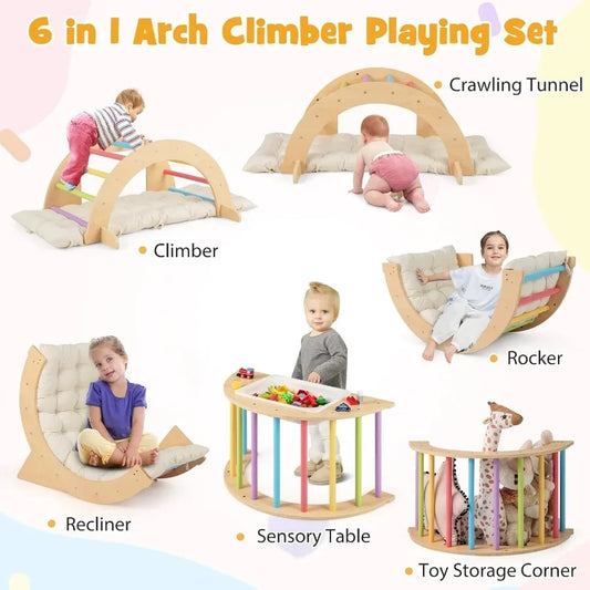 Wooden Arch Climber With Cushion Montessori Play Gym - ToylandEU
