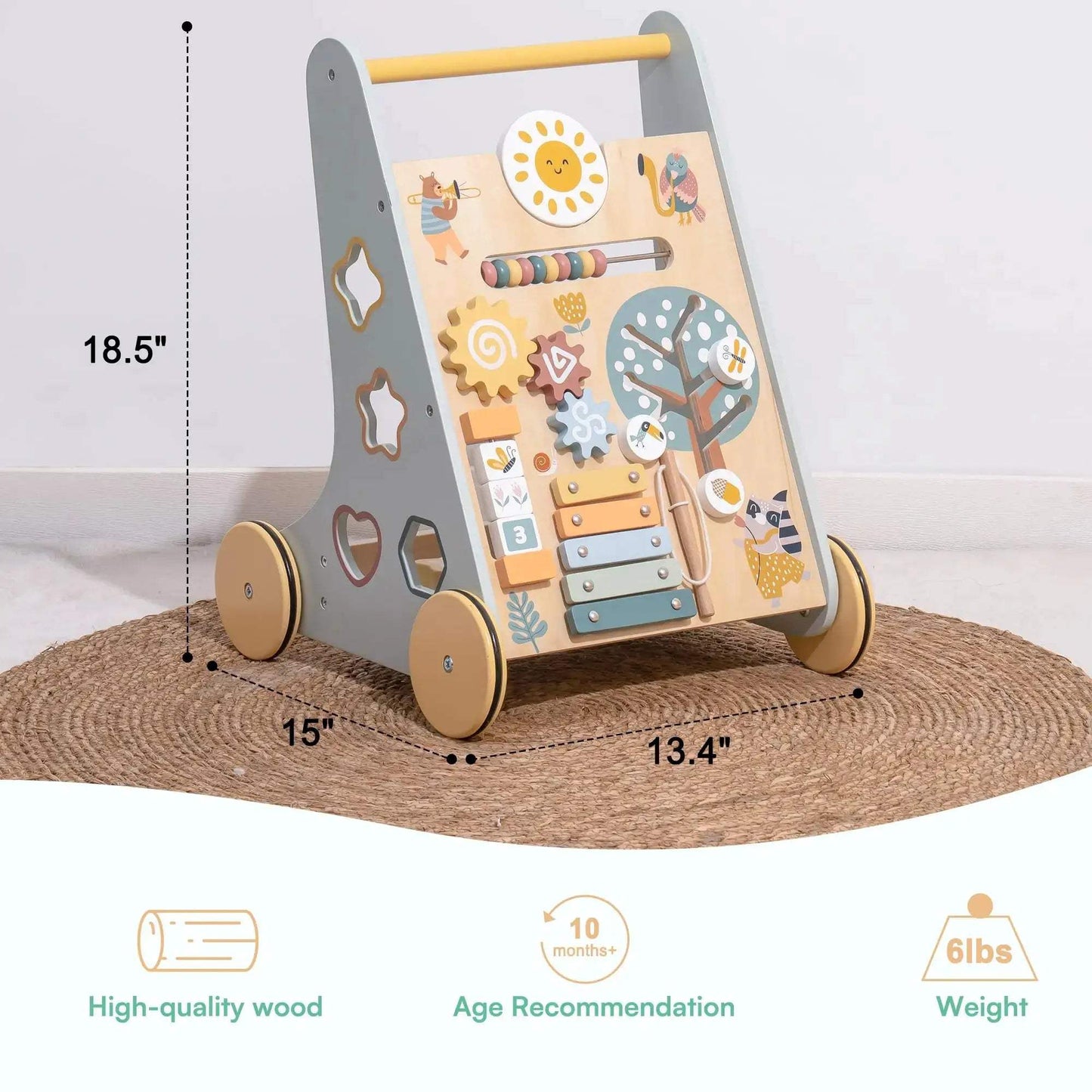 Wooden Baby Walker With Activity Center And Storage - ToylandEU