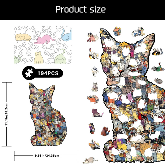 Wooden Cat Shaped Jigsaw Puzzle Money Box Gift Bundle - ToylandEU