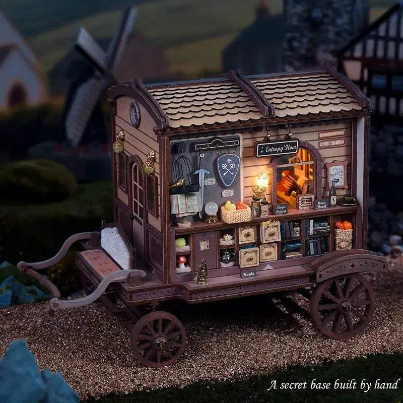 Wooden Dollhouse Kit Diy With Furniture Magic Carriage Cabin - ToylandEU