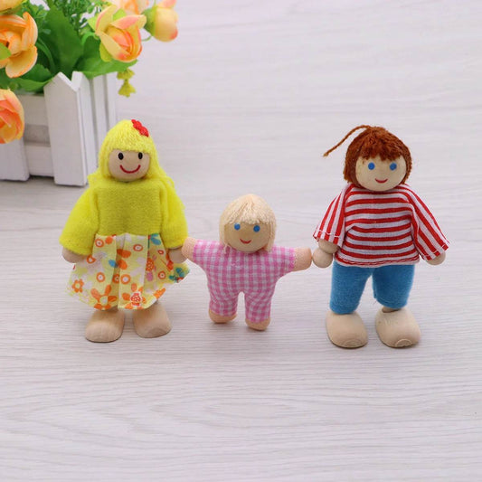 Wooden Family Doll Set for Kids - 7 Colorful Puppets for Imaginative Play - ToylandEU