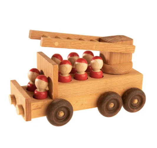 Wooden Fire Truck Toy With Moving Ladder And Functional Wheels - ToylandEU