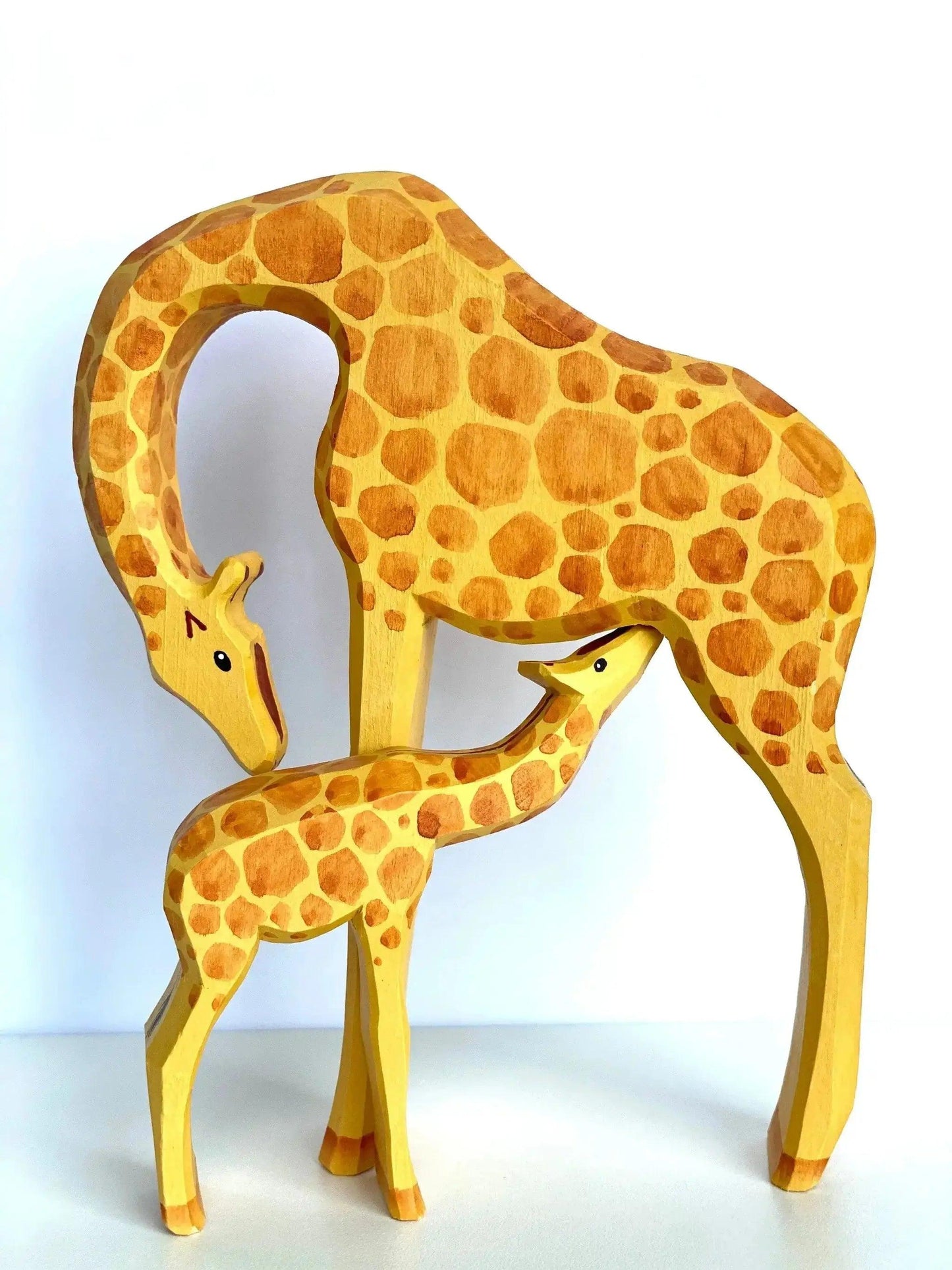 Wooden Giraffe Toy Handcrafted Set Of 2 Mamma And Baby - ToylandEU™