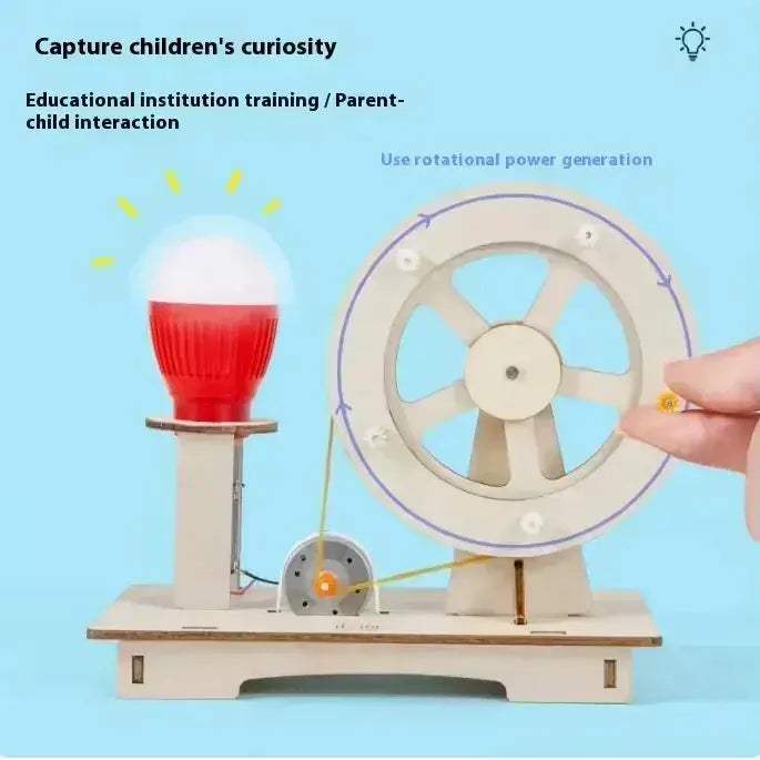 Wooden Hand Crank Generator STEM Toy For Kids Learning Electricity - ToylandEU