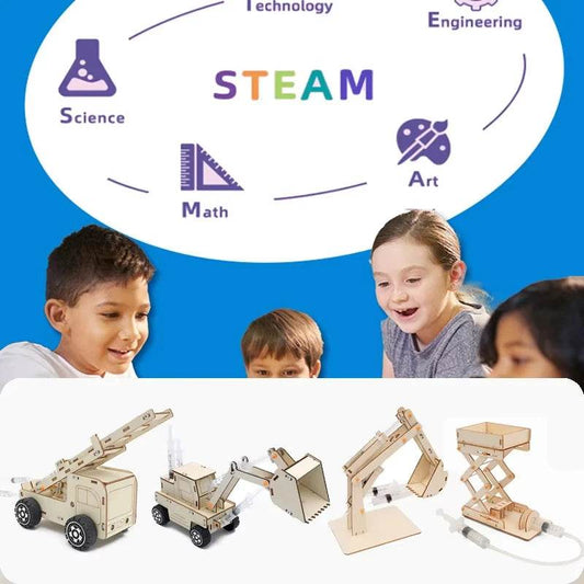 Wooden Hydraulic Excavator Model Children's Educational Toy Wooden Handmade DIY Scientific Experiment Parent-child Interaction - ToylandEU