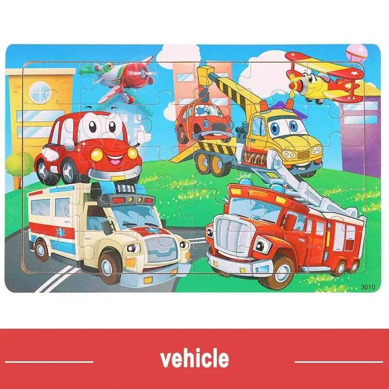 Wooden Jigsaw 3D Puzzle Kids Cartoon Animal Vehicle Educational Toys - ToylandEU
