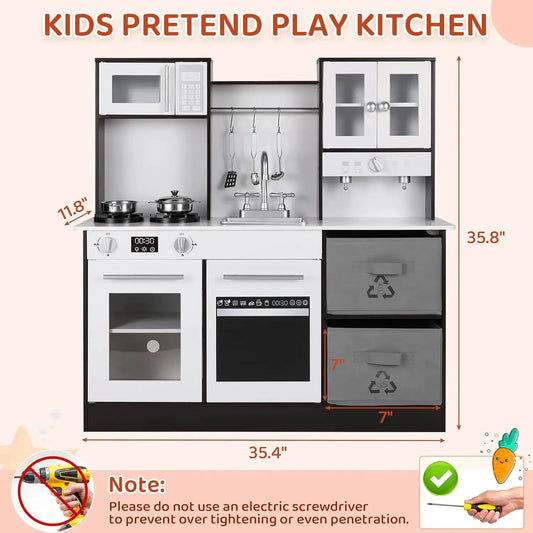 Wooden Kids Play Kitchen Set Stove Light Microwave - ToylandEU™