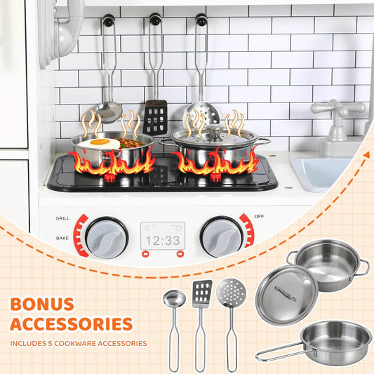 Wooden Kitchen Kids Pretend Play Kitchen Set Cooking Toys with Simulated Light and Sound Effects - ToylandEU