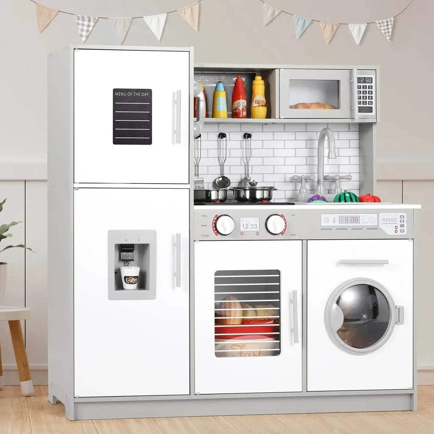 Wooden Kitchen Kids Pretend Play Set with Light and Sound - ToylandEU™