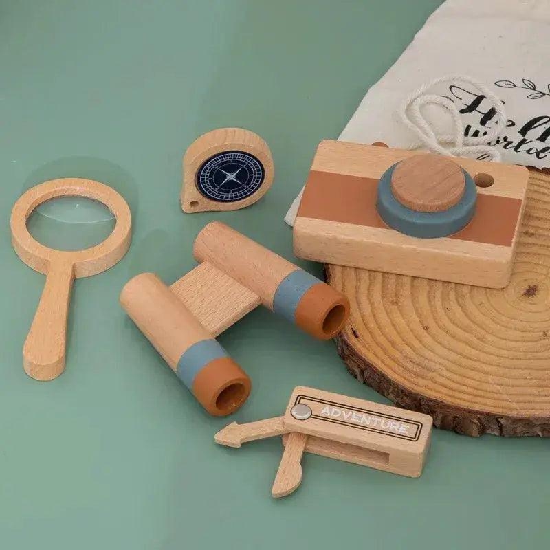 Wooden Montessori Adventure Set With Telescope Compass Magnifier Educational Toy For Kids - ToylandEU™