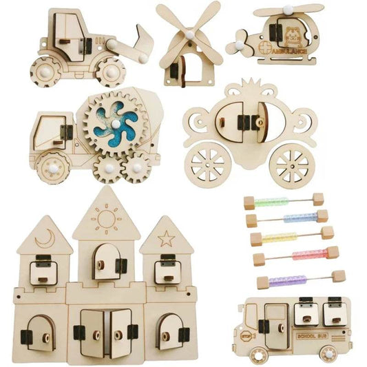 2024 Baby DIY Montessori Busy Board Wooden Accessories Castle Animal Letters Number Movement Educational Toys for Children Gifts - ToylandEU