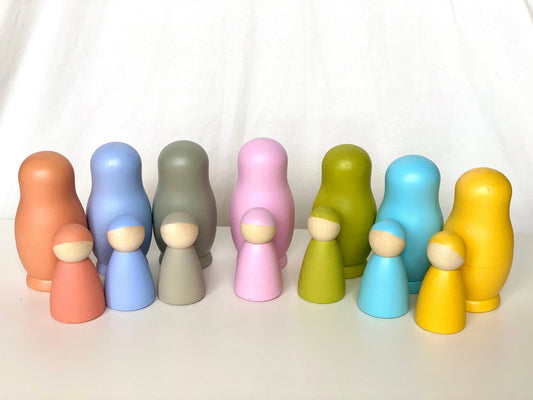 Wooden Nesting Dolls With Peg Dolls Pastel For Educational Play - ToylandEU