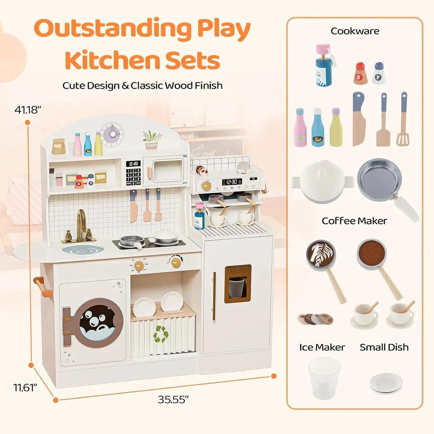 Wooden Play Kitchen Coffee Machine Set Rich Accessories - ToylandEU™