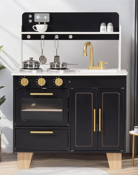 Wooden Play Kitchen For Kids Marble Countertop Realistic - ToylandEU™