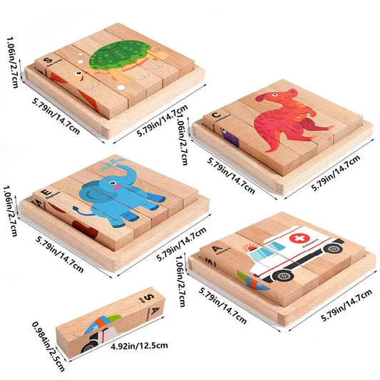 Wooden Puzzle Blocks Dinosaurs For Kids Eco Wood Toy - ToylandEU™
