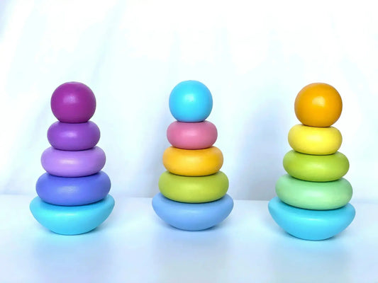 Wooden Ring Stacker Toy For Toddlers Safe Solid Wood - ToylandEU™