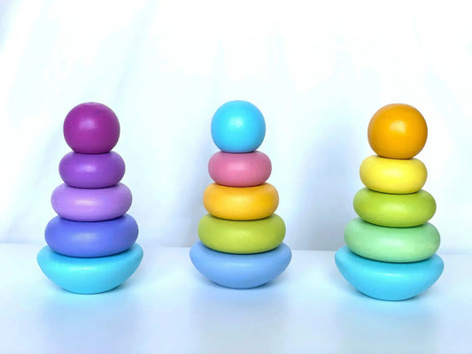Wooden Ring Stacker Toy For Toddlers Pastel Colors - ToylandEU