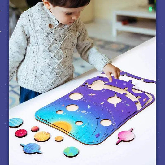 Wooden Science Astronomy Cognitive Toy Children’s Puzzle Planet Pairing Handmade Limewood - ToylandEU