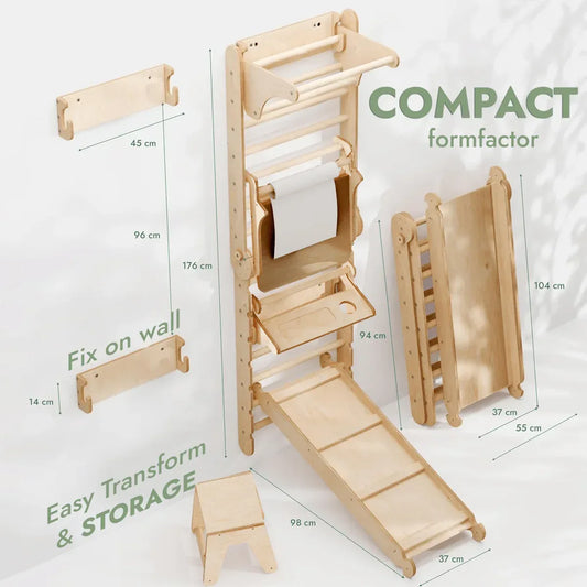 Wooden Swedish Wall / Climbing ladder for Children + Swing Set + Slide Board + Art Add-on - ToylandEU