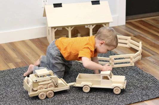 Wooden Toy Pickup Truck With Skidloader Trailer Sturdy - ToylandEU™