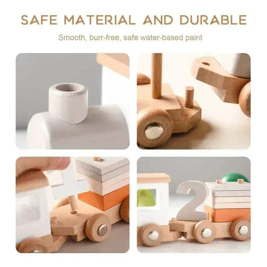Wooden Train Toy For Babies Montessori Educational Toy Natural Wood Trolley Transportation CE Certified - ToylandEU™