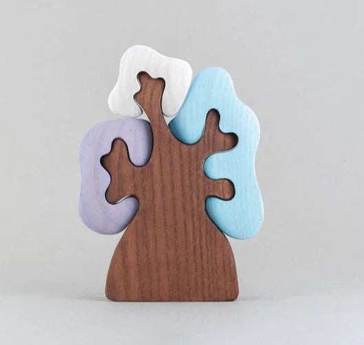 Wooden Winter Tree Puzzle With Three Crowned Branches Safe Finish - ToylandEU