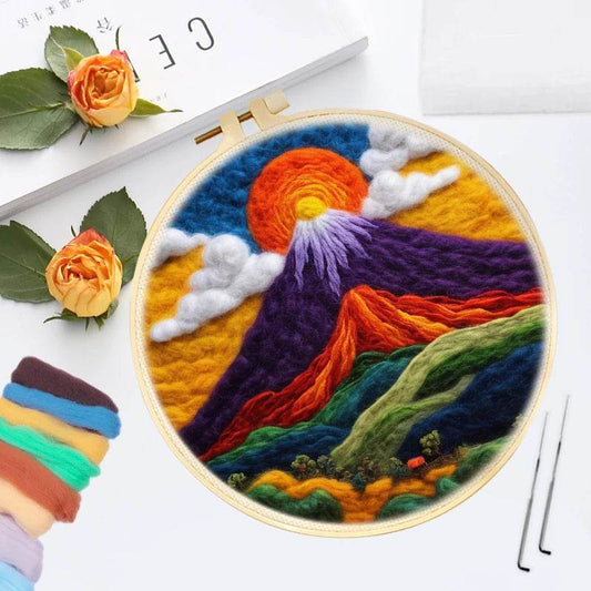 Wool Felting Painting Creative Volcanic Scenery DIY Embroidery Kit Wool Needle Felt Picture Craft Paint Kit - ToylandEU