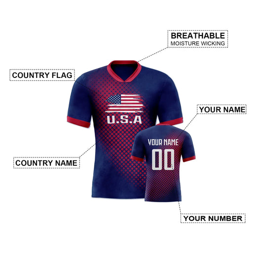 Youth USA Soccer Jersey Custom Name And Number, Quick Dry Polyester Training Shirt, Breathable Unisex - ToylandEU