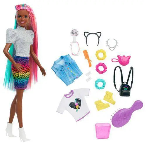 Barbie Rainbow Hair Doll With Color Change Cheetah Print